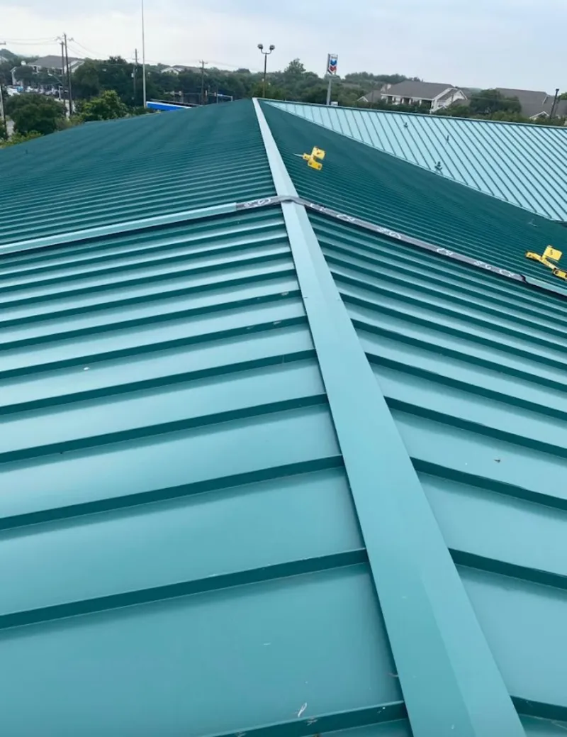Green commercial metal roof ridge and valley for Metal Roof Repair in San Marino